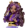 Mor motosiklet ceketi ve tüylü etek giyen Monster High Clawdeen Wolf bebek, kurt Crescent ve kitap, kruvasan ve çanta gibi 7 aksesuar, JHK30