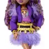 Mor motosiklet ceketi ve tüylü etek giyen Monster High Clawdeen Wolf bebek, kurt Crescent ve kitap, kruvasan ve çanta gibi 7 aksesuar, JHK30