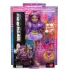 Mor motosiklet ceketi ve tüylü etek giyen Monster High Clawdeen Wolf bebek, kurt Crescent ve kitap, kruvasan ve çanta gibi 7 aksesuar, JHK30