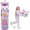 Barbie Cutie Reveal bebek ve aksesuarları, Yumuşak Dostlar Serisi kedicik, renk değişimi ve mini evcil hayvan dahil 10 sürpriz, JJP64