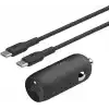 Belkin BoostCharge 30W Hızlı Araç Şarj Cihazı, USB-C Güç Dağıtım Portlu Kompakt Tasarım, USB-C - USB-C Kablosu Dahil, iPhone 16, 15, Galaxy S23, Note ve Daha Fazlası için Evrensel Uyumluluk - Siyah
