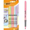 BIC Intensity Highlighter Grip Pastel Marker Fosforlu Kalem 6lı Blister, Su Bazlı Mürekkep, 6 Pastel Renk, Kauçuk Tutaçlı
