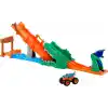 Hot Wheels Monster Trucks oyun seti ve 1:64 ölçekli Mega-Wrex, tahterevalli köprüde akrobasi ve yarış eğlencesi, Timsah ile Muhteşem Aksiyon Oyun Seti, JJN45