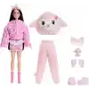 Barbie Cutie Reveal bebek ve aksesuarları, Yumuşak Dostlar Serisi kuzucuk, renk değişimi ve mini evcil hayvan dahil 10 sürpriz, JJP66