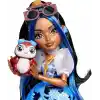 Mavi bluzu ve siyah şortuyla Monster High Robecca Steam bebek, evcil penguen Kaptan Penny ve uçuş gözlüğü ile çanta gibi 7 aksesuar, JMB81