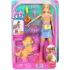 Barbie Paten ve Koşu Arkadaşım oyun seti, sarışın bebek ve paten kayan köpekçik, tasma, uyumlu patenler, güneş gözlükleri ve evcil hayvan aksesuarları, JMJ44