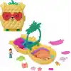 Polly Pocket mini bebek ve aksesuarları ile Ananas Köpekçik Plajı mini oyun seti, mikro bebek ve evcil hayvanlar dahil 8 aksesuar, JFV00