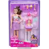 Barbie Bebek Bakıcısı Skipper oyun seti, kahverengi saçlı yetişkin ve küçük bebek, mama sandalyesi ve yiyecek dahil 8 aksesuar, JJB44