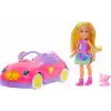 Barbie Chelsea Araç Barbie Chelsea araç seti, sarışın küçük bebek, oyuncak araba ve ayıcık aksesuarı HXN05