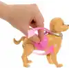 Barbie ve Köpekçiğin Yürüyüş Zamanı oyuncak seti, yürüyen ve tuvaletini yapan oyuncak köpek, Barbie Malibu bebek, kürek ve evcil hayvan aksesuarları, JJB46
