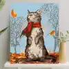 Palmiye Hobi Sanat Sayılarla Boyama Tuval Seti Fırça Boya Dahil (Çıtalı) 40x50 CM - Kedi ve Sonbahar