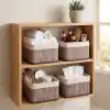 Deconox Bambu Çok Amaçlı Saklama Kutusu Düzenleyici Kare Organizer, Dekoratif Bambu Düzenleyici GRİ (20x20x13cm) (4 ADET)