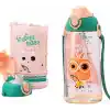 Uzspace Büyük Boy 700ml Kılıflı Askılı Pipetli/pipetsiz Iki Ayrı Kapaklı Tritan Çocuk Matarası (Studies Rabbit (Pudra Pembe-Yeşil))