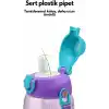 Uzspace Büyük Boy 700ml Kılıflı Askılı Pipetli/pipetsiz Iki Ayrı Kapaklı Tritan Çocuk Matarası (Studies Rabbit (Pudra Pembe-Yeşil))