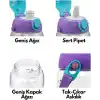 Uzspace Büyük Boy 700ml Kılıflı Askılı Pipetli/pipetsiz Iki Ayrı Kapaklı Tritan Çocuk Matarası (Studies Rabbit (Pudra Pembe-Yeşil))