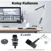 Larkin NB39 Profesyonel Masa Üstü Mikrofon Standı - Yayıncı Boom Kolu, 35x35cm Demir Taban, Podcast & Stüdyo Kayıt için Ayarlanabilir Mikrofon Sehpası (Beyaz)