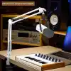 Larkin NB39 Profesyonel Masa Üstü Mikrofon Standı - Yayıncı Boom Kolu, 35x35cm Demir Taban, Podcast & Stüdyo Kayıt için Ayarlanabilir Mikrofon Sehpası (Beyaz)