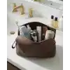 Deri Erkek Bakım Çantası Seyahat Organizeri – Tıraş Çantası, Kişisel Bakım ve Kozmetik Düzenleyici, Fermuarlı Geniş Hacimli Dopp Kit Kahverengi