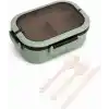 Busstier 1200 ml 2 Katlı 6 Bölmeli BPAsız PP Plastik Sefer Tası ve Beslenme Çantası - Hava Kilitli Bento Lunch Box, Çatal ve Kaşık Dahil (Yeşil)