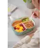 Busstier 1200 ml 2 Katlı 6 Bölmeli BPAsız PP Plastik Sefer Tası ve Beslenme Çantası - Hava Kilitli Bento Lunch Box, Çatal ve Kaşık Dahil (Yeşil)