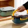 Busstier 1200 ml 2 Katlı 6 Bölmeli BPAsız PP Plastik Sefer Tası ve Beslenme Çantası - Hava Kilitli Bento Lunch Box, Çatal ve Kaşık Dahil (Yeşil)