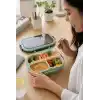 Busstier 1200 ml 2 Katlı 6 Bölmeli BPAsız PP Plastik Sefer Tası ve Beslenme Çantası - Hava Kilitli Bento Lunch Box, Çatal ve Kaşık Dahil (Yeşil)