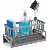 Orret Home Lavabo Organizeri Tezgah Üstü ABS Plastik Mutfak Organizer Banyo Düzenleyici Evye Üstü Süngerlik Sabunluk Organizer Su Hazneli Gri Raf (Metalik Gri)
