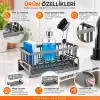 Orret Home Lavabo Organizeri Tezgah Üstü ABS Plastik Mutfak Organizer Banyo Düzenleyici Evye Üstü Süngerlik Sabunluk Organizer Su Hazneli Gri Raf (Metalik Gri)