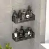 Deconox 2li Set Siyah Yapışkanlı Banyo Duş Rafı - 27x12 cm Matkapsız Montaj Şampuanlık ve Mutfak Baharatlık Organizeri