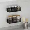 Deconox 2li Set Siyah Yapışkanlı Banyo Duş Rafı - 27x12 cm Matkapsız Montaj Şampuanlık ve Mutfak Baharatlık Organizeri