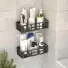 Deconox 2li Set Siyah Yapışkanlı Banyo Duş Rafı - 27x12 cm Matkapsız Montaj Şampuanlık ve Mutfak Baharatlık Organizeri