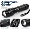 Bluefox Güçlü LED El Feneri, 10W Ultra Parlak Işık, 5 Farklı Mod, Zoom Özellikli, Dayanıklı Aluminyum Gövde