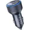 Hepu HP-AD01 105 Watt Araç Içi Şarj Cihazı 3.1A Pd 45 Watt Fast Hızlı Şarj Aleti Metal Çakmaklık Şarj Type C 3-Port Işıklı