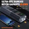 GROOVE HCB002 24400mAh 3000A Tepe Akımı Profesyonel Akü Takviye Cihazı + Lastik Şişirme Kompresörü Taşınabilir Jump Starter (Kompresör+Powerbank+Led Lamba+LCD Ekran) Benzinli ve Dizel Araçlar için