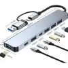 Coverzone Çoklayıcı Adaptör 7in1 USB/Type-c To USB A, USB C Macbook uyumlu Çevirici Adaptör Çok Portlu Çoklayıcı 7 in 1 USB HUB (Gri)