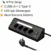 SMAYLİNG Akım Korumalı Çoklu Priz | 4 Priz Girişi + 2 USB-C + 2 USB-A Çıkışı | 2 Metre Kablo | LED Işıklı | Hızlı Şarj ve Güvenli Kullanım