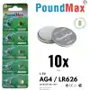 10 Adet AG4 376 377 SR626 SR626SW LR66 1.5v PoundMax Düğme pil, Alkalin saat pili, çocuklara dayanıklı ambalaj, küçük elektronik cihazlar için,ölçüm cihazları ve hesap makineleri