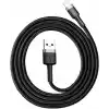 Baseus Cafule Serisi, 2.4 A USB-A & Lightning Şarj Kablosu & Data Aktarım Kablosu, 1 Metre, Gri - Siyah
