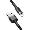 Baseus Cafule Serisi, 2.4 A USB-A & Lightning Şarj Kablosu & Data Aktarım Kablosu, 1 Metre, Gri - Siyah