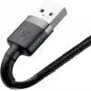 Baseus Cafule Serisi, 2.4 A USB-A & Lightning Şarj Kablosu & Data Aktarım Kablosu, 1 Metre, Gri - Siyah
