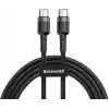 Baseus Cafule, Şarj & Data Aktarımı Kablosu, Gri - Siyah, 2 m, 3 A, 60 W, USB Type C & USB Type C, PD2.0, Flash/Hızlı Şarj