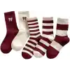 5li Ekonomik Paket Bordo-Beyaz Çizgili Kurdele Desenli Unisex Tenis Çorap Seti Tek Beden