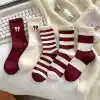 5li Ekonomik Paket Bordo-Beyaz Çizgili Kurdele Desenli Unisex Tenis Çorap Seti Tek Beden