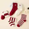 5li Ekonomik Paket Bordo-Beyaz Çizgili Kurdele Desenli Unisex Tenis Çorap Seti Tek Beden