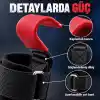 Valkyrie 2’li Ağırlık Kaldırma Kancası Bilek Destekli Güç Antrenmanı Fitness Strap Kırmızı