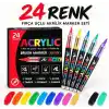 Akrilik Marker Kalem Seti 24lı, Esnek Fırça Uçlu Boya Kalemi