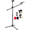 5 Core Mikrofon Standı Zemin Evrensel Yüksekliği Ayarlanabilir Tripod Mikrofon Standları 2 Mikrofon Tutar w Uzayan Teleskopik Bom Kolu Katlanabilir Taşınabilir Sahne Üzerinde Stüdyo için Siyah - MS