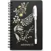 Schwarz Foil Siyah Sayfalı Sert Kapak Spiral Defter, Beyaz Kalem Hediyeli, 60 Sayfa, 14×20 cm, Gold, Beyaz Folyo Çiçek Desenli Siyah Kapak, Tam Açılabilir Spiral Cilt, Günlük Not İçin Premium Defter