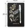 Schwarz Foil Siyah Sayfalı Sert Kapak Spiral Defter, Beyaz Kalem Hediyeli, 60 Sayfa, 14×20 cm, Gold, Beyaz Folyo Çiçek Desenli Siyah Kapak, Tam Açılabilir Spiral Cilt, Günlük Not İçin Premium Defter