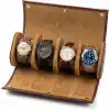 4’lü Deri Saat Kutusu Silindir Tasarım Taşınabilir Saat Saklama Organizer 24x11x7 cm(Taba)